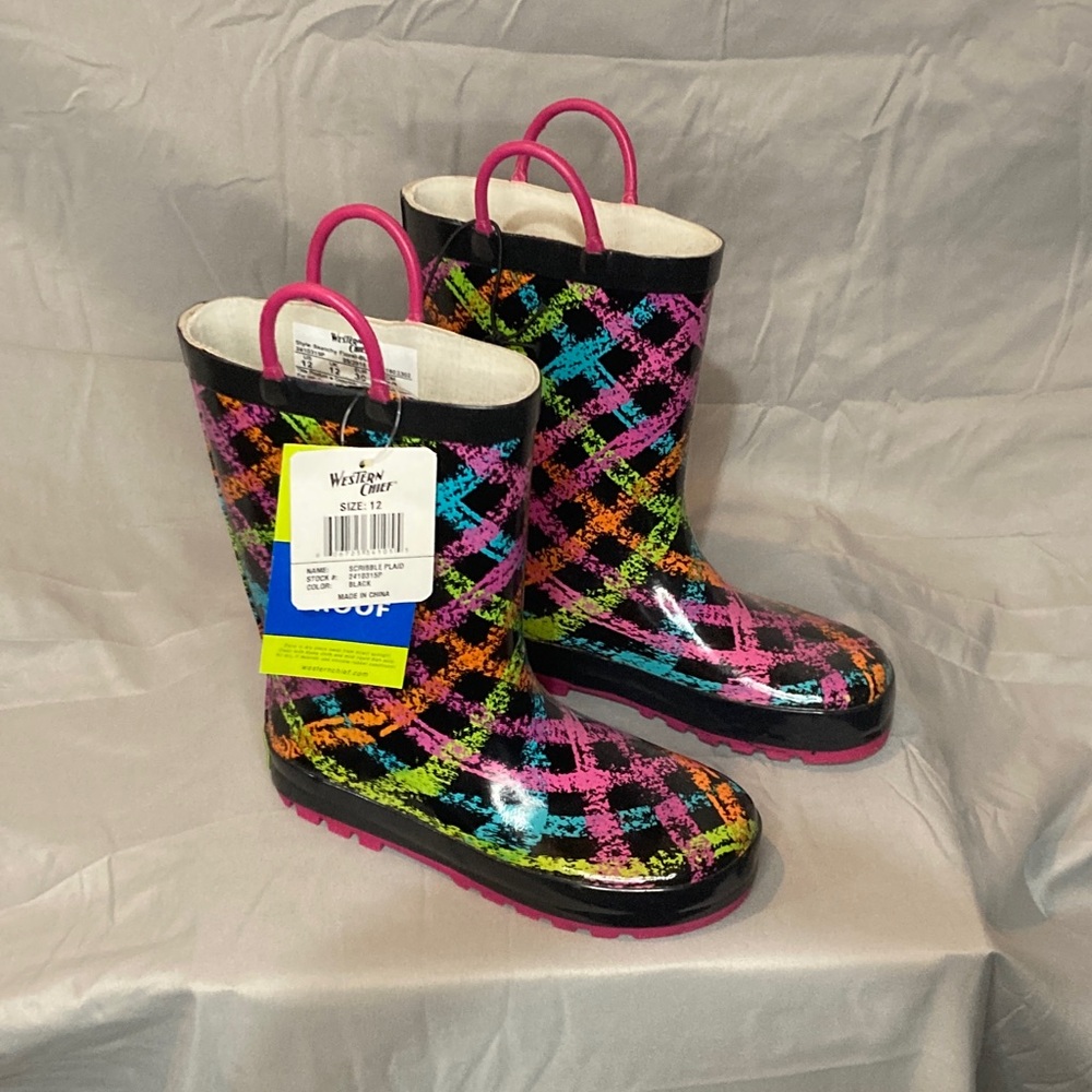 Western Chief Colorful Plaid Kids Rain Boots